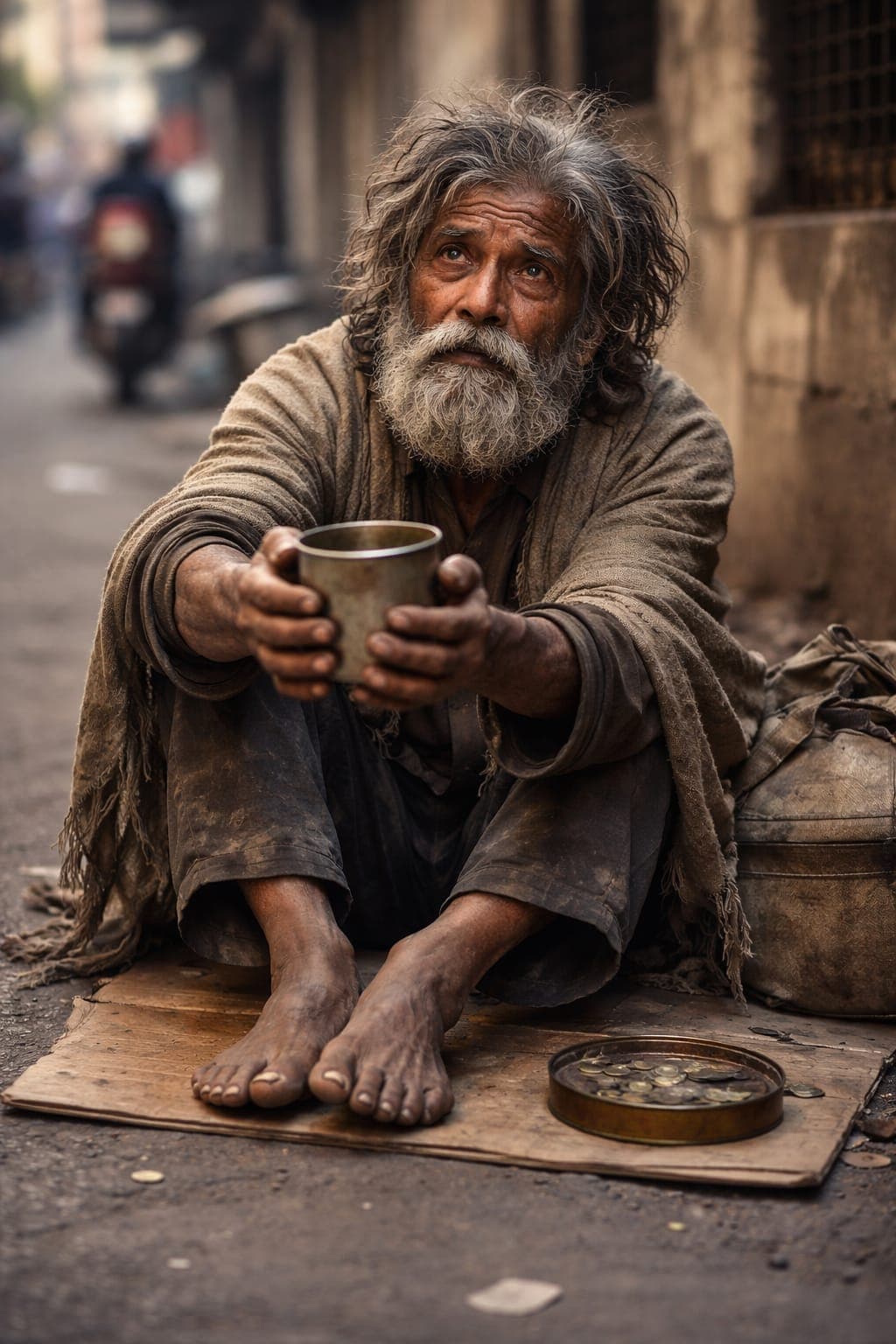 “रोख भिक्षा देऊ नका — फक्त अन्न आणि पाणी द्या” असा एक सामाजिक संदेश