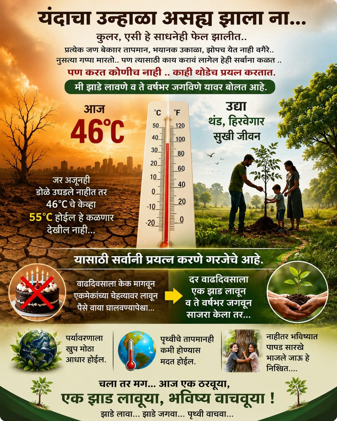 "आज नाही लावली झाडे तर उद्या येईल रडण्याची वेळ; निसर्गाचा कोप झाला तर माणसाचा संपेल खेळ!"